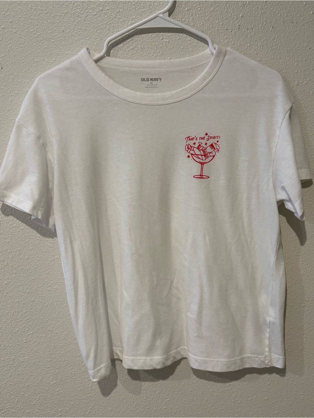 Old Navy White Short-Sleeve Tee with Red Cocktail Graphic